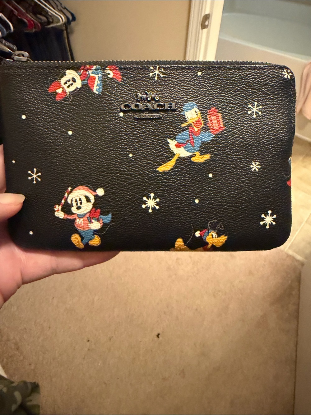 Coach Black Disney Holiday Zip Pouch with Mickey & Friends Print